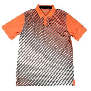 Nike Golf Polo Mens M Tour Performance Dri-FIT Striped Orange Stretch Vented